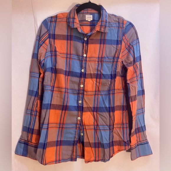 J. Crew Women’s Button Down Size Orange Blue “The Perfect Shirt” Size Small - Picture 1 of 6